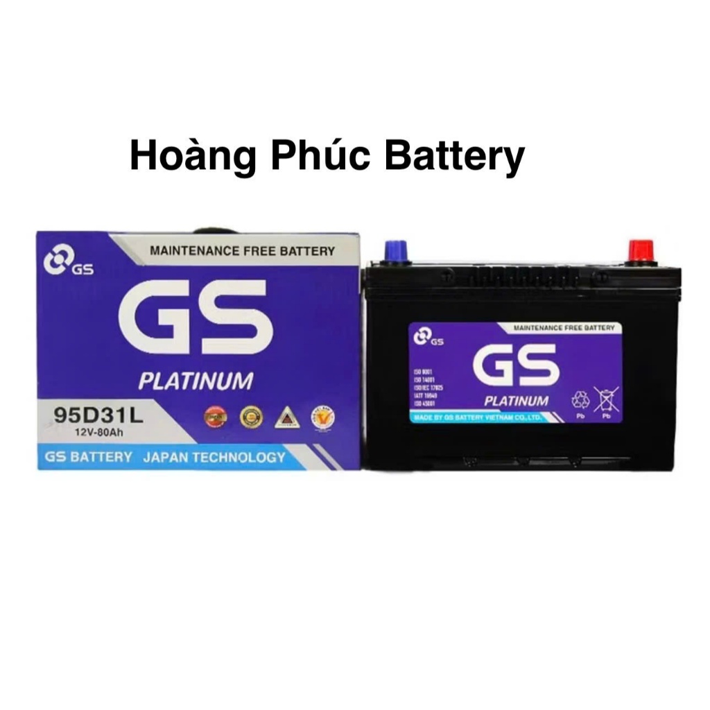 Bình ắc quy 12v khô miễn bảo dưỡng gs 95D31L (12V-80AH)