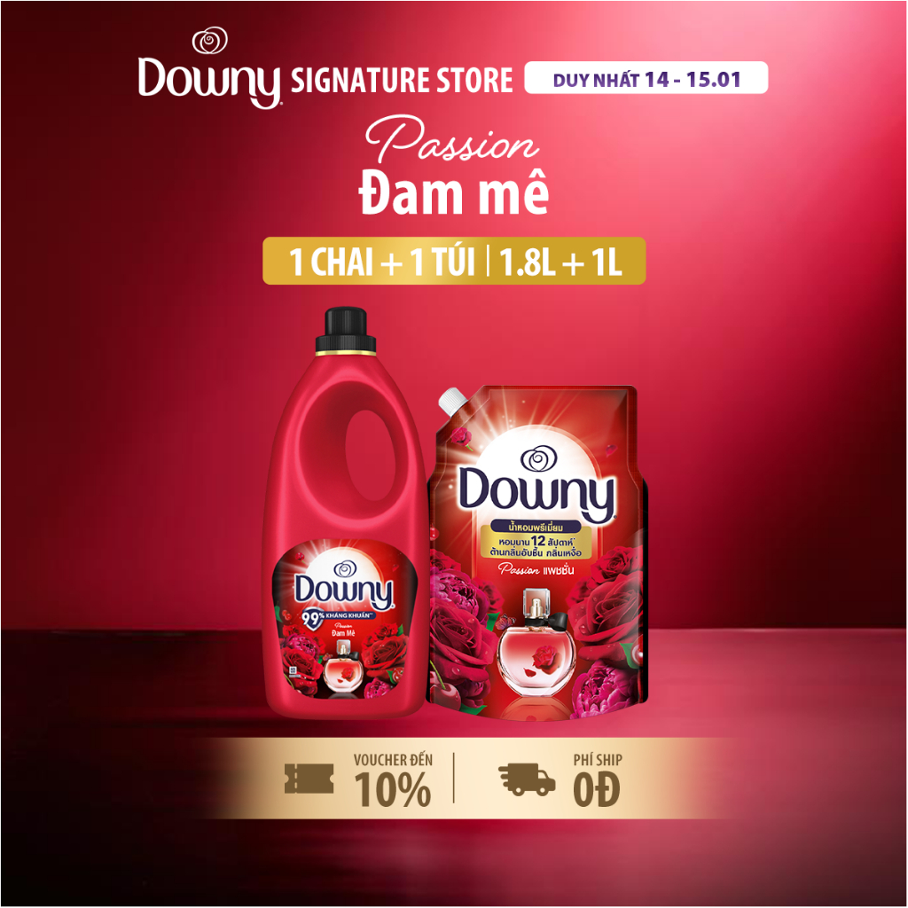 [Livestream] Combo 1 Nước xả vải DOWNY Đam mê  1.8L (Dạng chai) + 1 Nước xả DOWNY Túi 1L Đam Mê