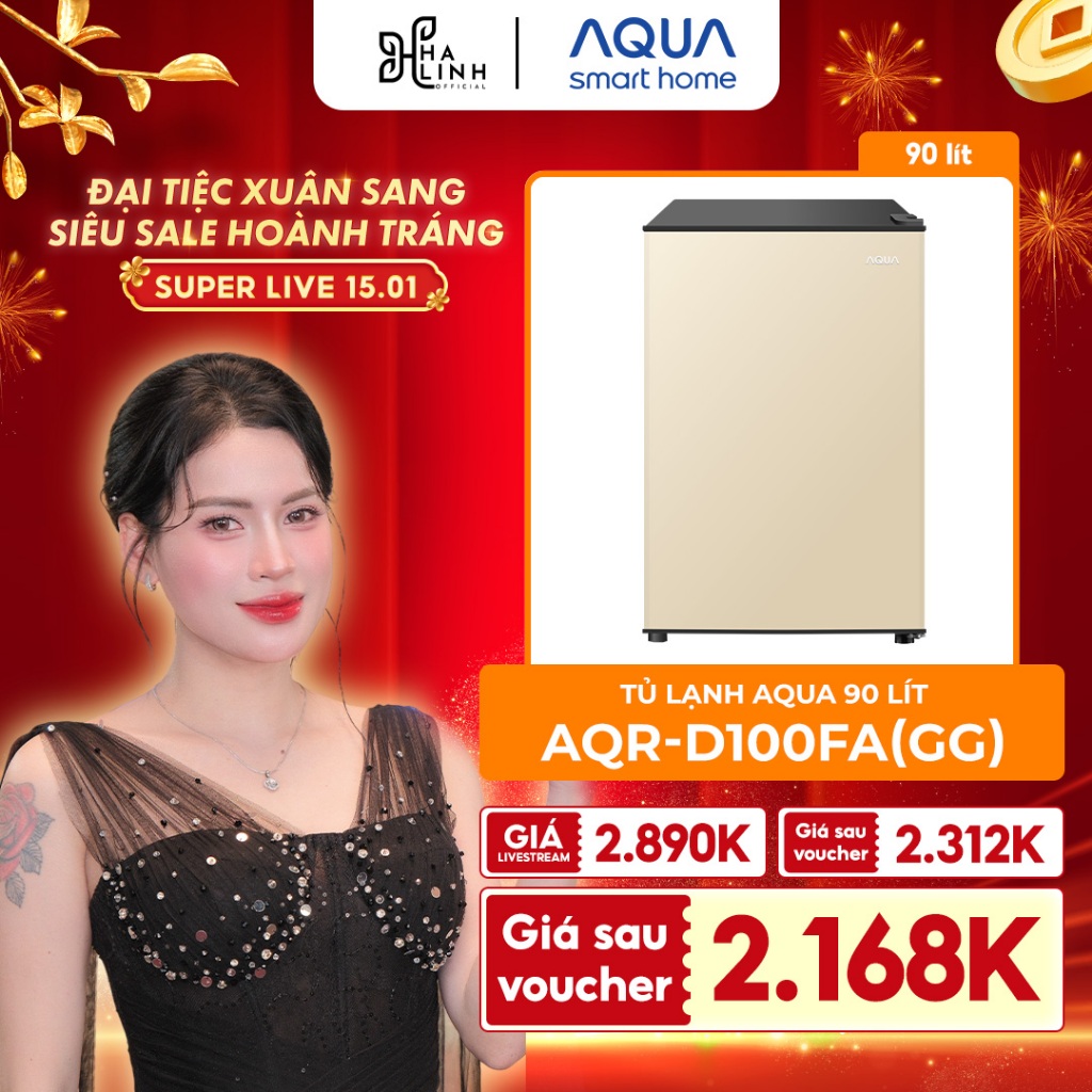 IB shop [Võ Hà Linh x AQUA] Tủ lạnh Aqua 90 lít AQR-D100FA(GG) - Màu be - Freeship toàn quốc Giao nh