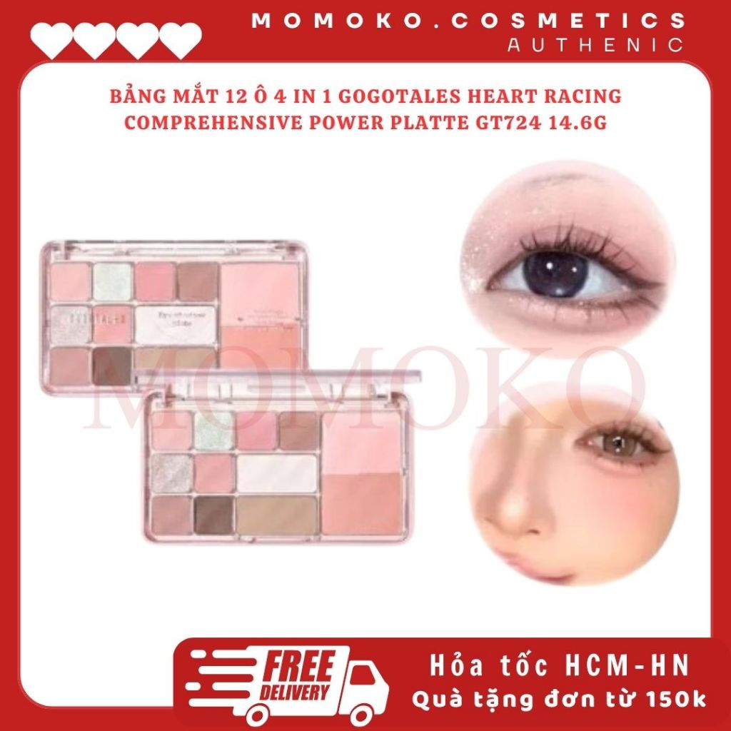 [ CHÍNH HÃNG ] Bảng phấn mắt má tạo khối 12 ô 4 in 1 Gogotales Heart Racing nhũ sáng mịn GT724 14.6g | BigBuy360 - bigbuy360.vn