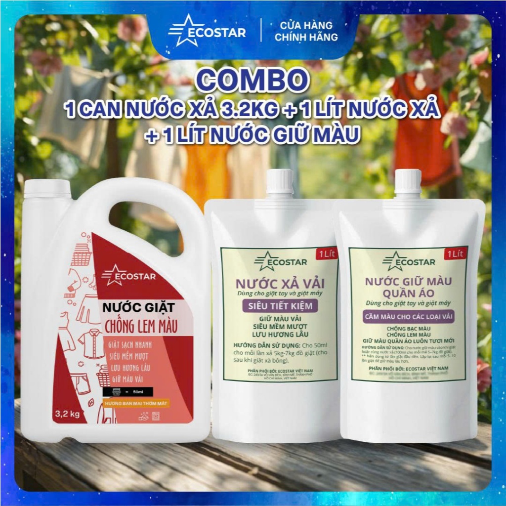 Bộ 3 Giặt Xả Ecostar Toàn Diện 5.2kg: Giải Pháp Sạch Thơm - Chống Bạc Màu - Siêu Tiết Kiệm