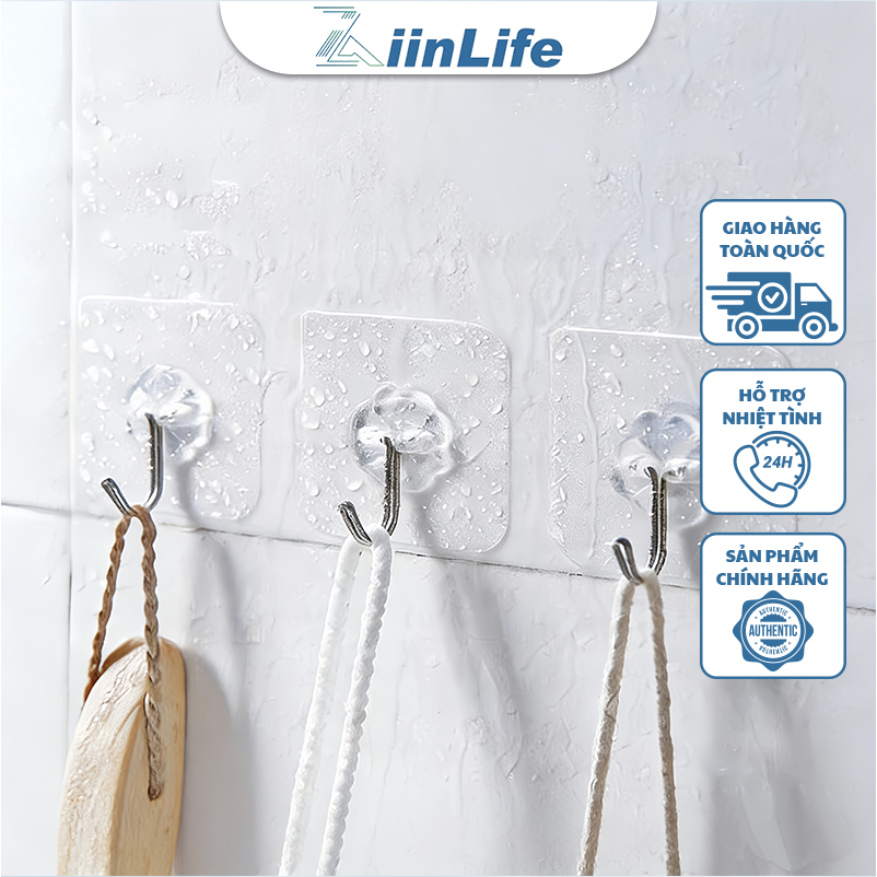 ZiinLife Móc Dán Trong Suốt - Chịu Lực Cao, Không Cần Khoan, Chống Nước - Cho Nhà Bếp & Phòng Tắm