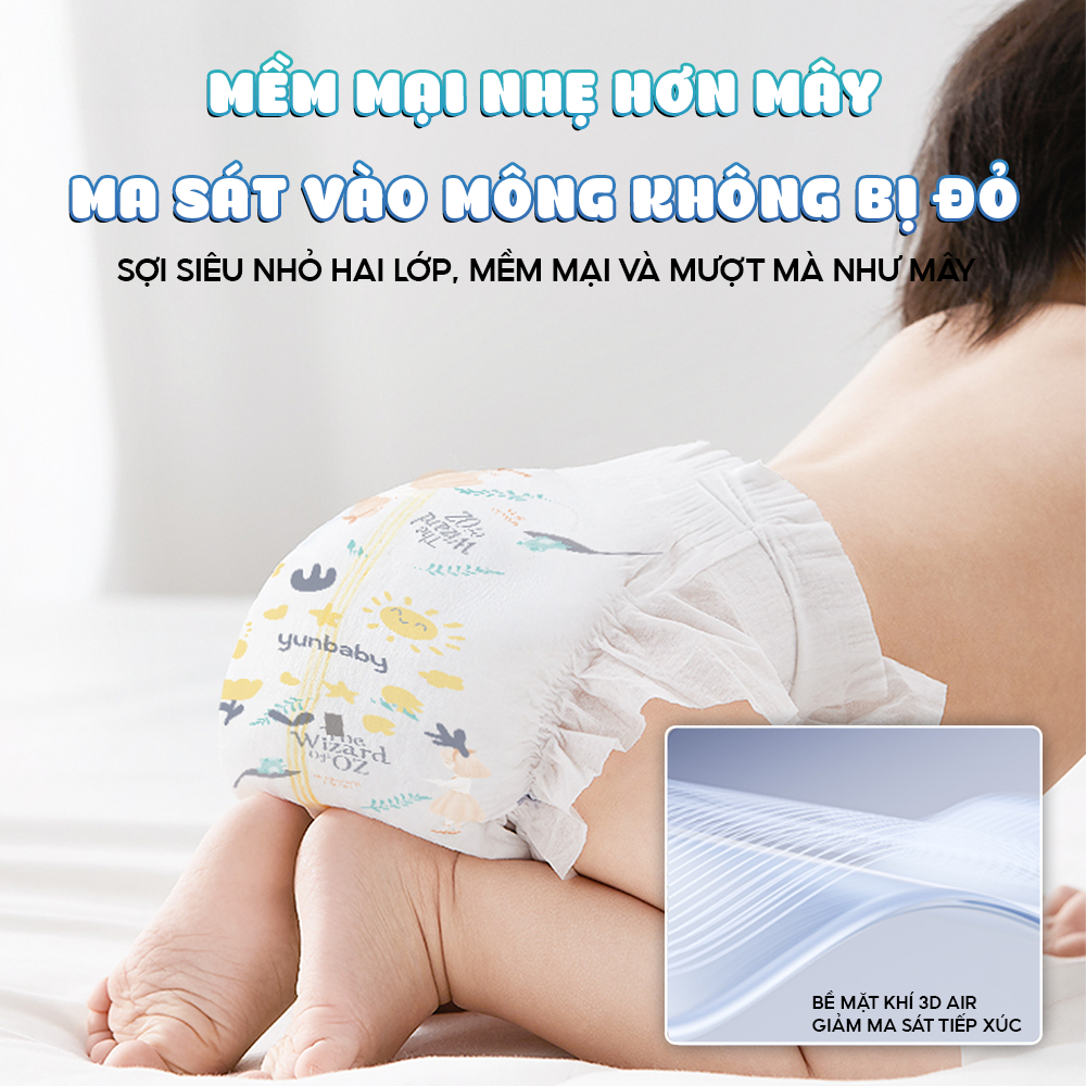 (MIẾNG DÙNG THỬ) Tã/Bỉm quần dán Yunbaby, mềm mỏng, thấm hút 800ml, thân thiện với da bé