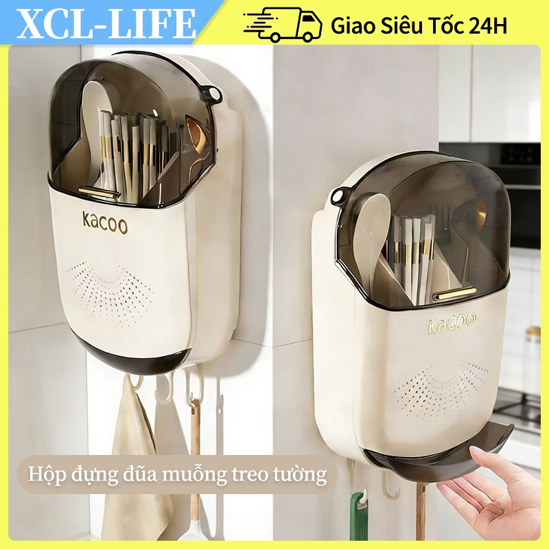Hộp đựng đũa muỗng treo tường/Giá đỡ đũa thoáng khí ngăn ẩm mốc, Ống đựng đũa có nắp đậy tích hợp móc treo