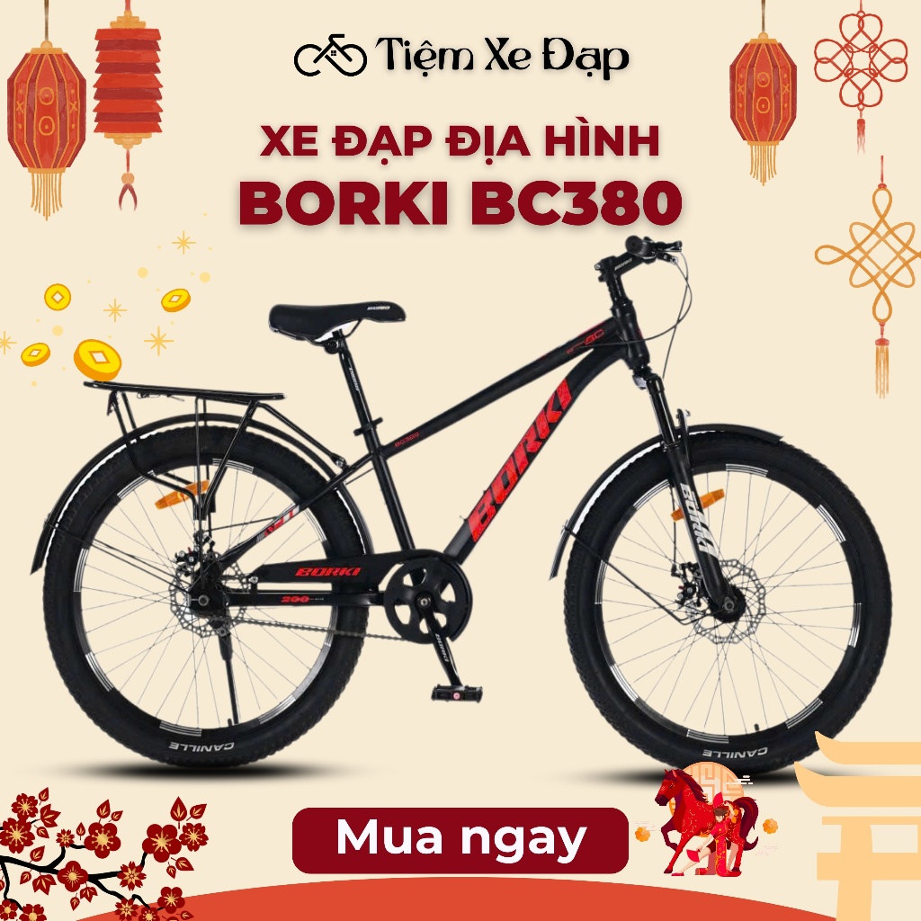 Xe Đạp Địa Hình BORKI BC380 Xe Đạp Học Sinh Size 24 26 Khung Thép Phuộc Nhún Lò Xo