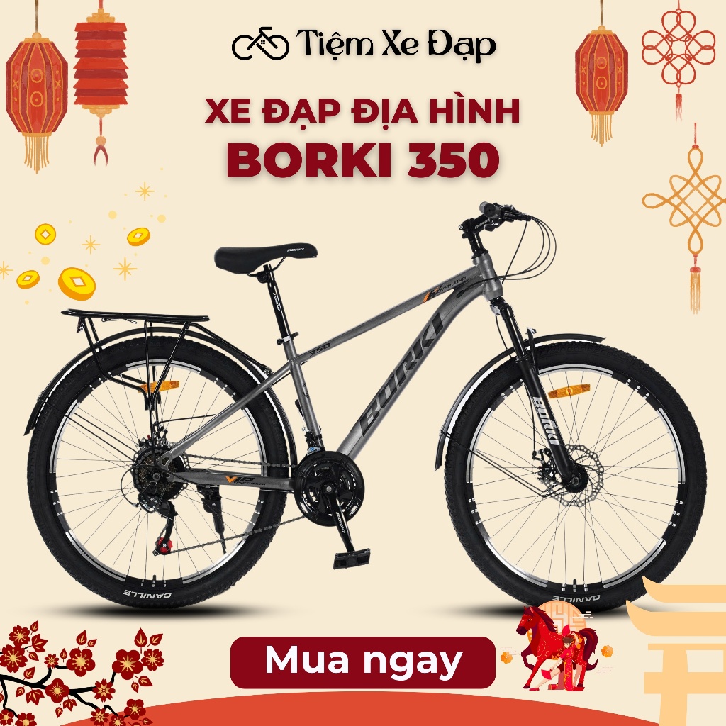 Xe Đạp Địa Hình BORKI 350 Xe Đạp Học Sinh Size 24 26 Khung Thép Phuộc Nhún Lò Xo