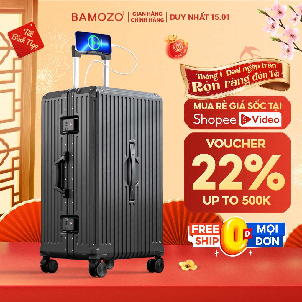 [HỎA TỐC] Vali khung nhôm Bamozo size 28 khóa sập chống rạch khóa, chống xước - 10 năm bảo hành_ULTR