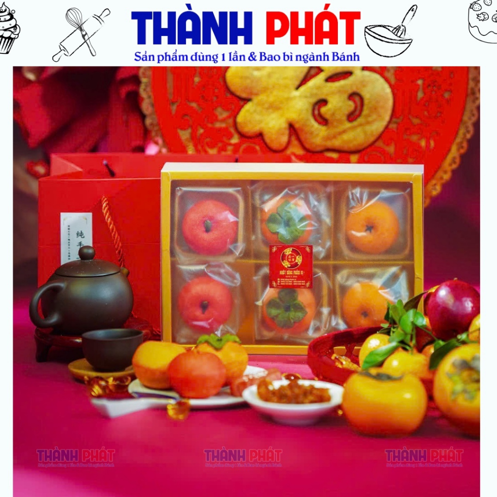 10 Hộp Giấy 6 Ngăn Đựng Bánh 75g–100g Nhũ V | Hộp Bánh Tết Cao Cấp Có Nắp Kiếng, Đựng Bánh Trung Thu