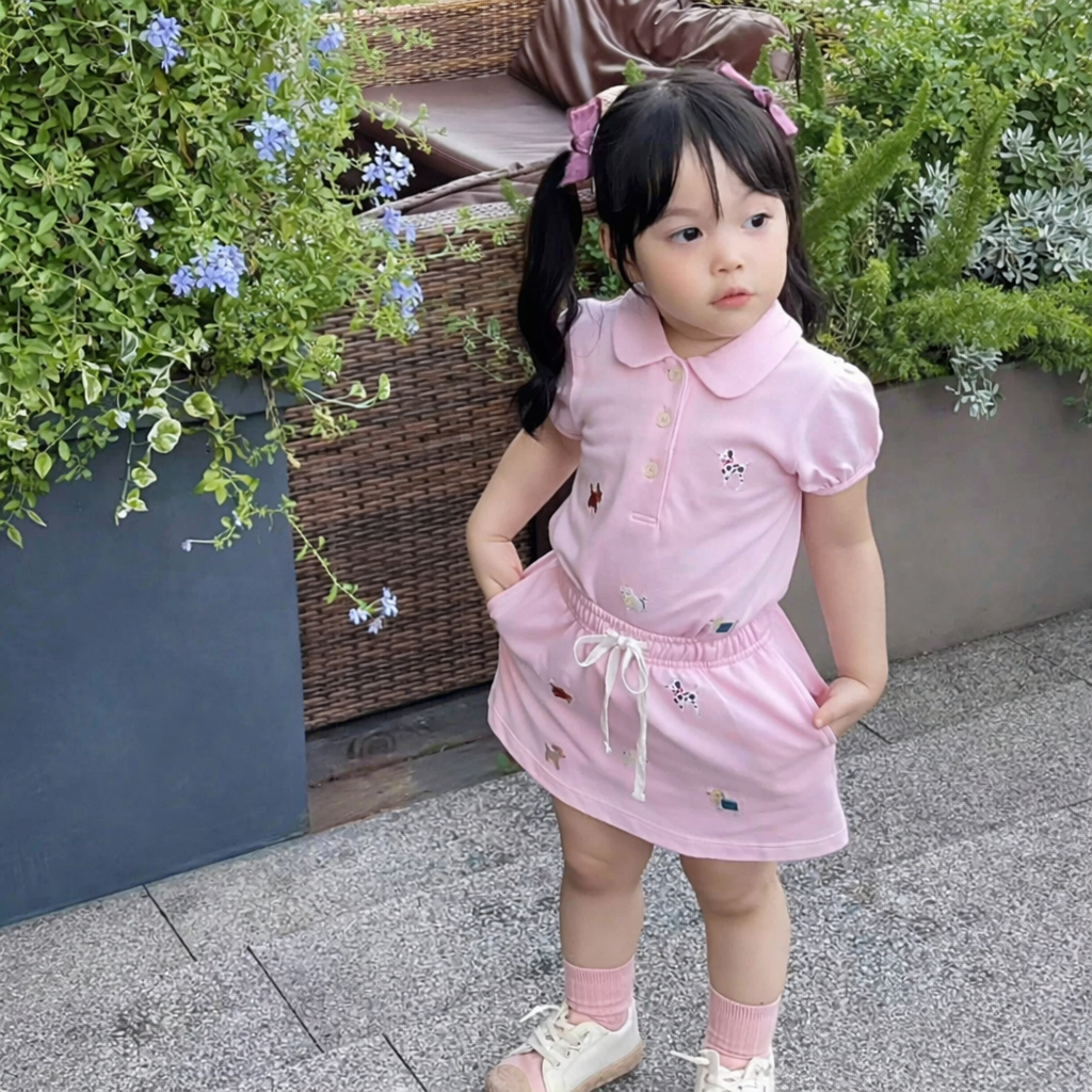 Set váy áo polo bé gái Little Maven họa tiết thêu động vật xinh xắn A2168 - Little Maven Chính Hãng