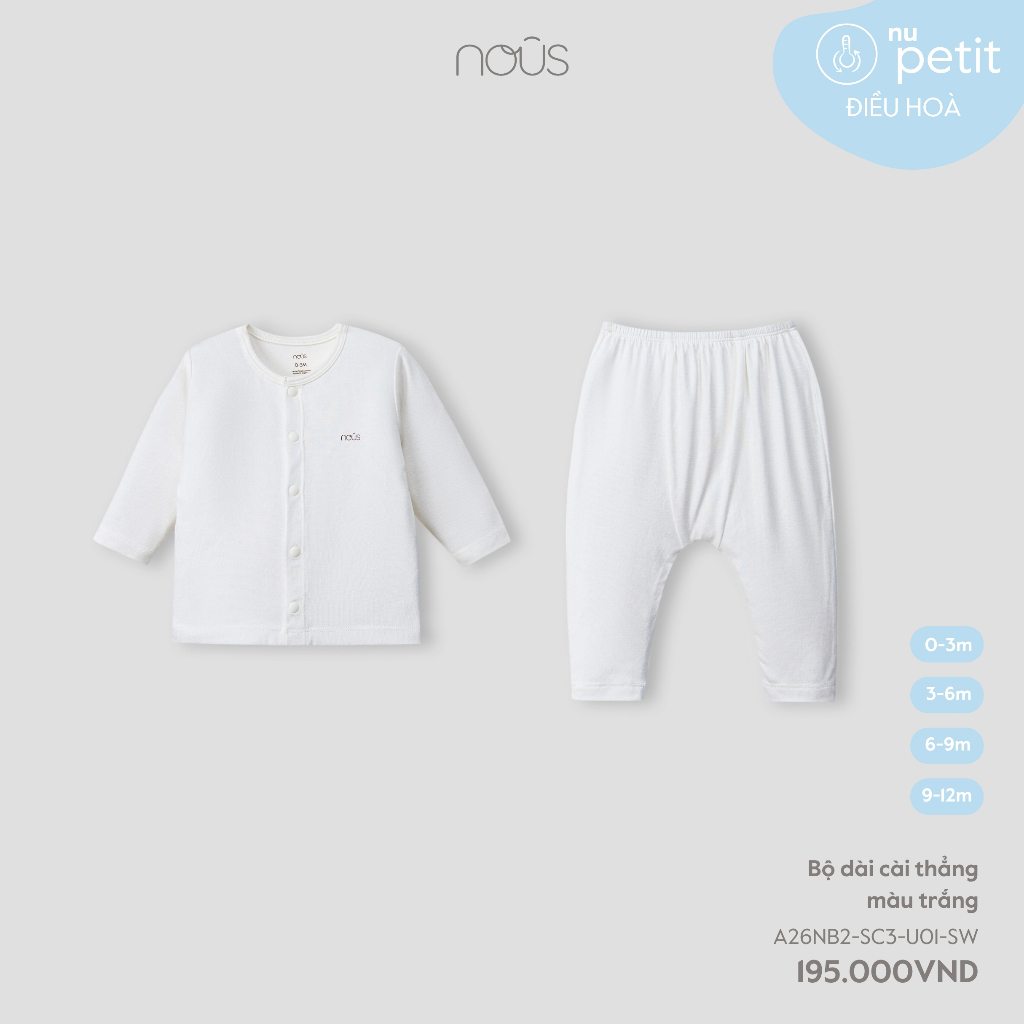 Nous Baby Bộ quần áo dài tay, bộ cài thẳng bé trai bé gái chất liệu basic cổ tròn trơn mềm cho bé dưới 10.5kg BST T1