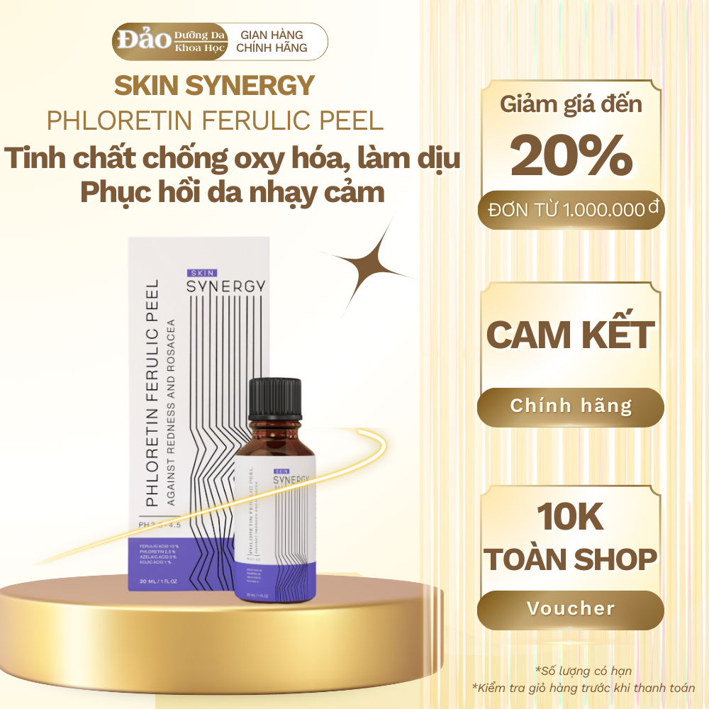 Tinh chất peel Skin Synergy Phloretin Ferulic Peel giúp làm dịu da nhạy cảm và phục hồi da 30ml