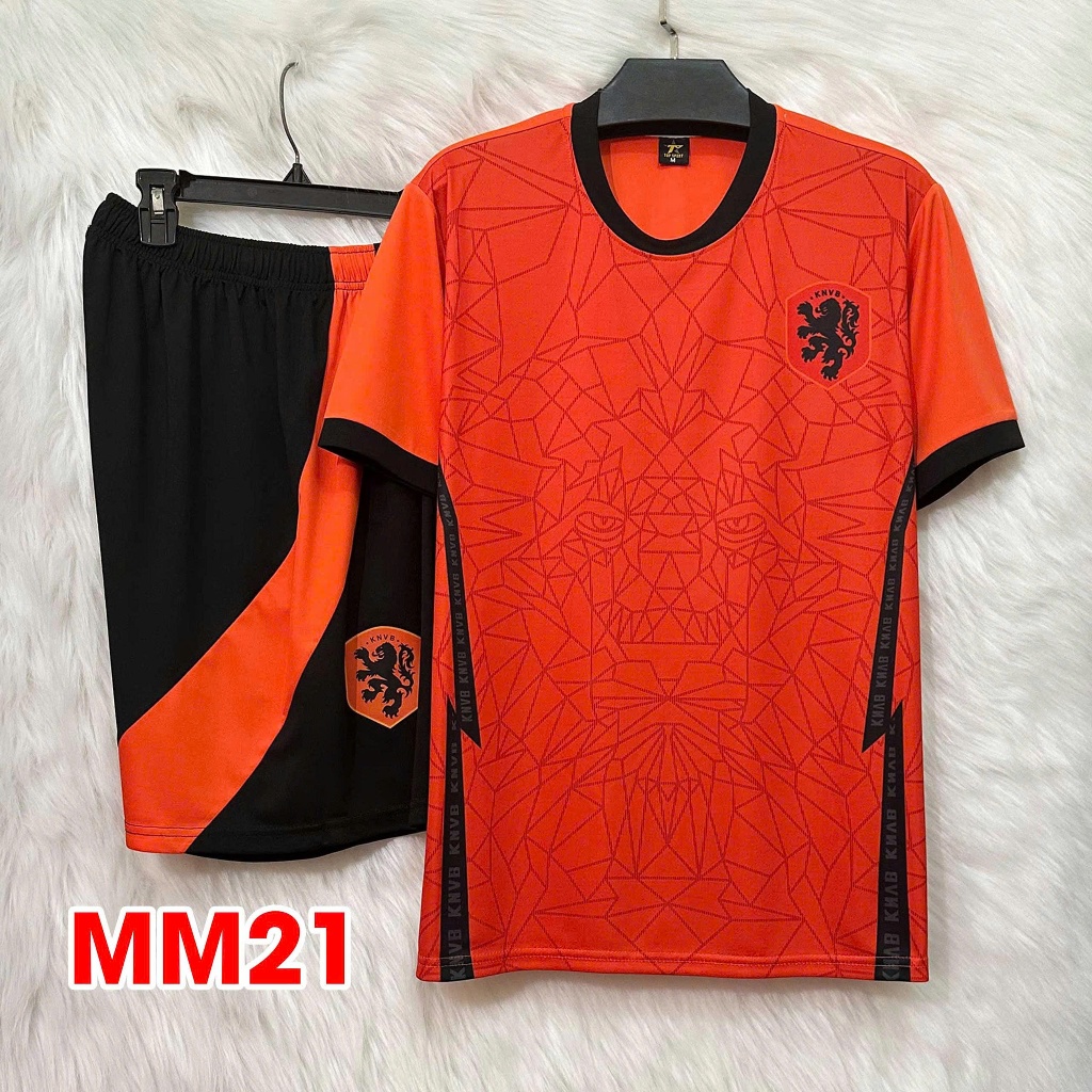 Bộ quần áo đá bóng, đồ đá bóng Hà Lan Cam - đen , vải thun lạnh cao cấp