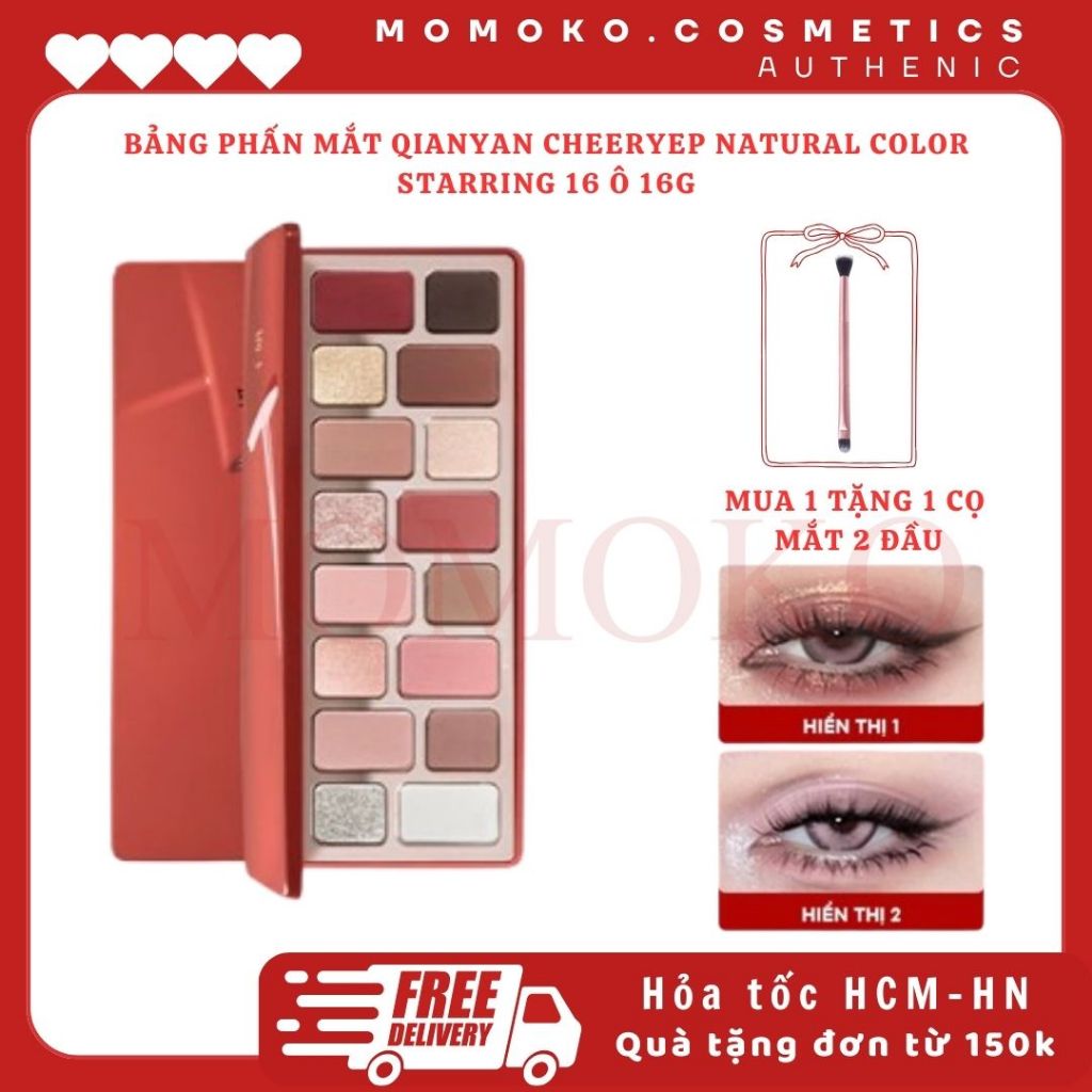 (DEAL TẶNG CỌ) QianYan Bảng Phấn Mắt Qianyan Cheeryep Natural Color Starring 16 Ô Màu Đa Dạng Có Nhũ