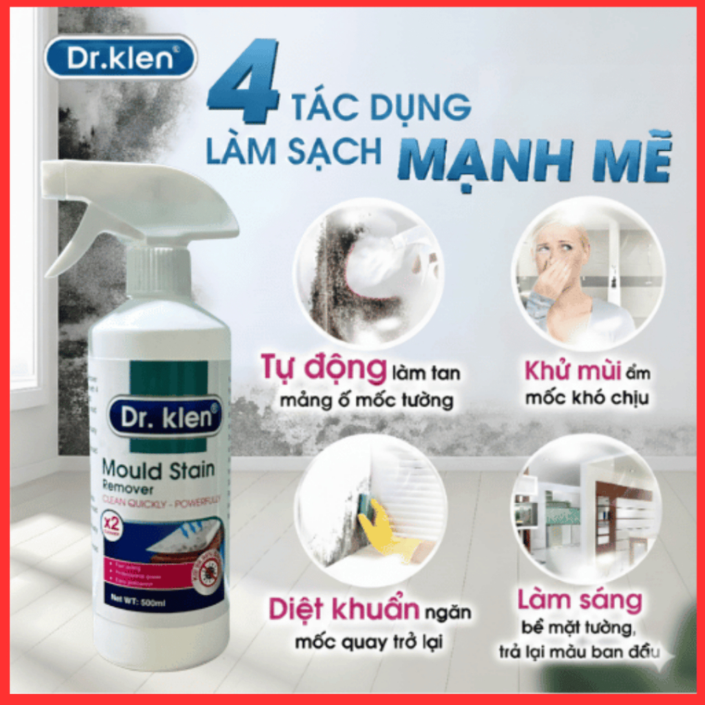 Tẩy Mốc Tường Dr.Klen, Tẩy Mốc Nhà Cửa, Làm Sạch Bề Mặt Ố Màu Hiệu Quả