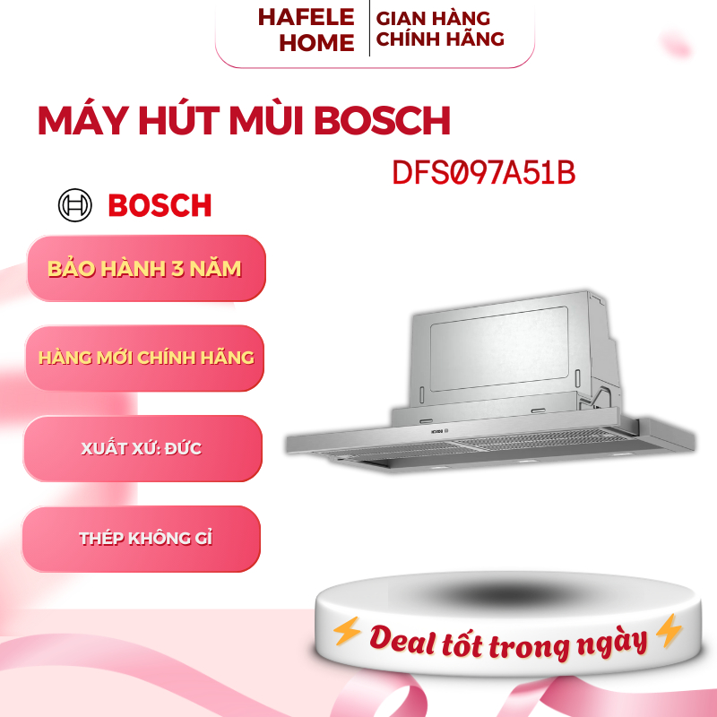 Máy Hút Mùi Âm Tủ Bosch DFS097A51B - Hiệu Suất Mạnh- Thép Không Gỉ - Hoạt Động Êm Ái - Nút Bấm - EEH
