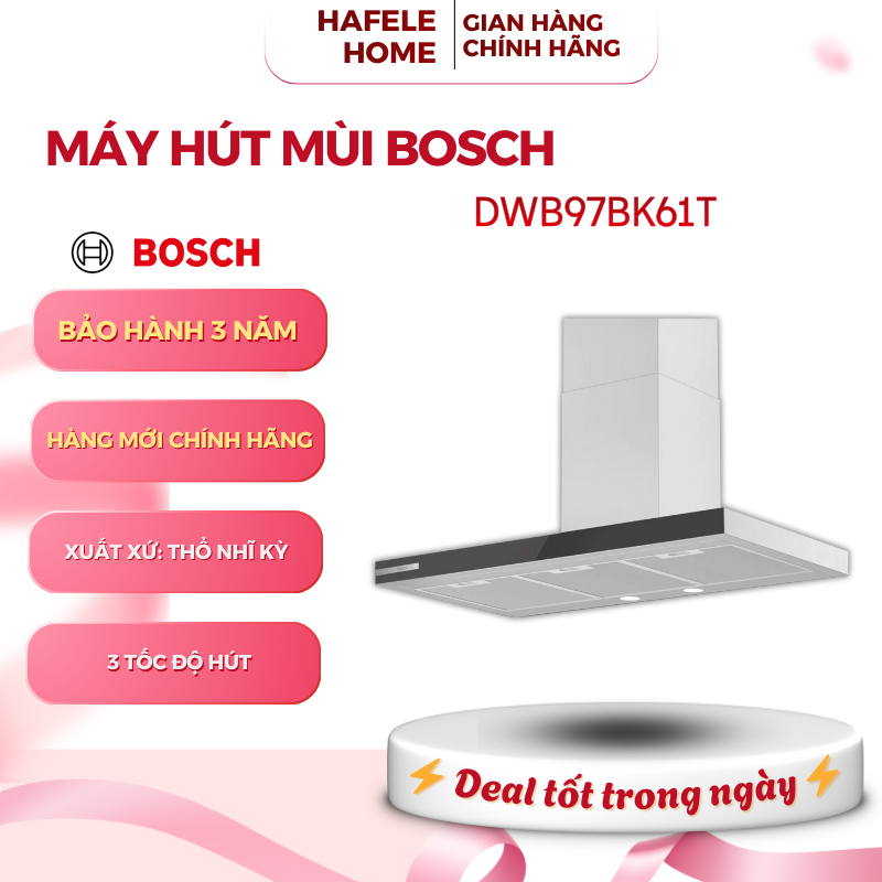 Máy Hút Mùi Chữ T Bosch DWB97BK61T Serie 4 - Thiết Kế Âm Tủ Sang Trọng - Bộ Lọc Dầu Mỡ Kim Loại -EEH