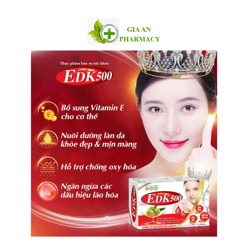VIÊN UỐNG BỔ SUNG VITAMIN E - EDK500 (Hộp 3 vỉ x 10 viên)