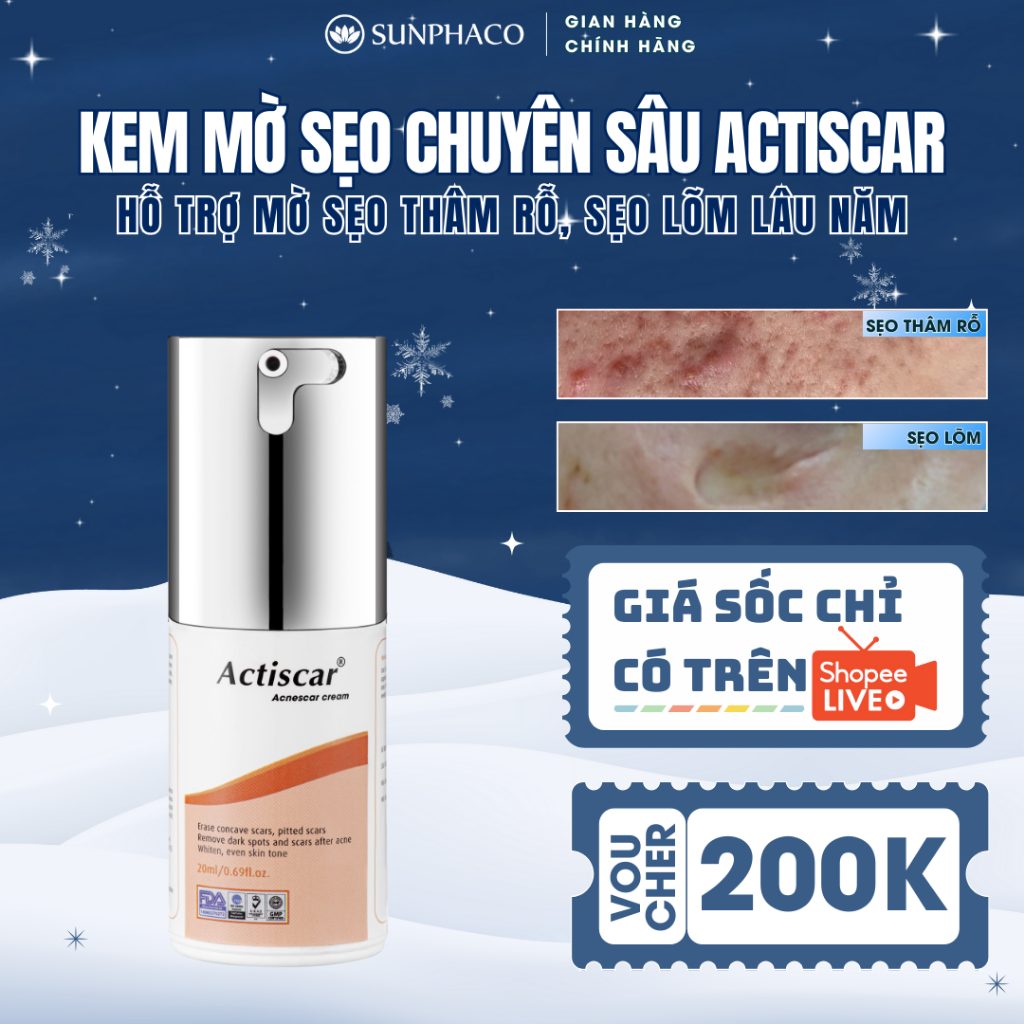 Kem Bôi Actiscar 20ml Làm Mờ, Làm Giảm Sẹo Lõm, Sẹo Rỗ, Lấp Đầy Sẹo Lõm