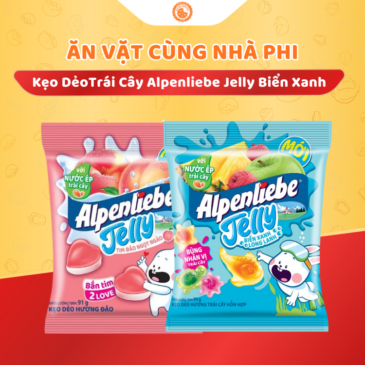 (MỚI) Kẹo Dẻo Nhân Trái Cây Alpenliebe Jelly Biển Xanh - Đào Tim 24G