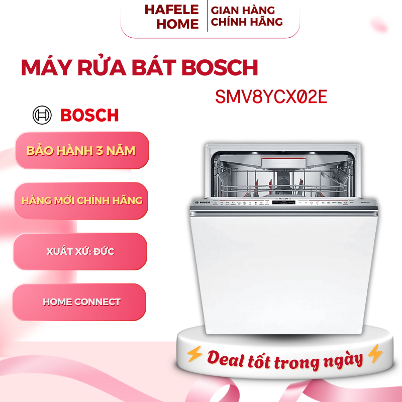 Máy Rửa Chén Âm Tủ Bosch SMV8YCX02E Serie 8 - 14 Bộ - Home Connect - Sấy Khô Zeolith - EEH