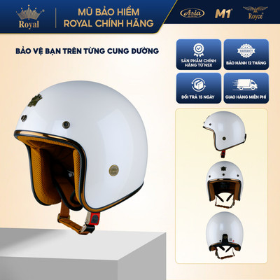 Nón bảo hiểm 3/4 Royal m20c trắng bóng lót tháo lắp dễ dàng để vệ sinh phù hợp với nam và nữ