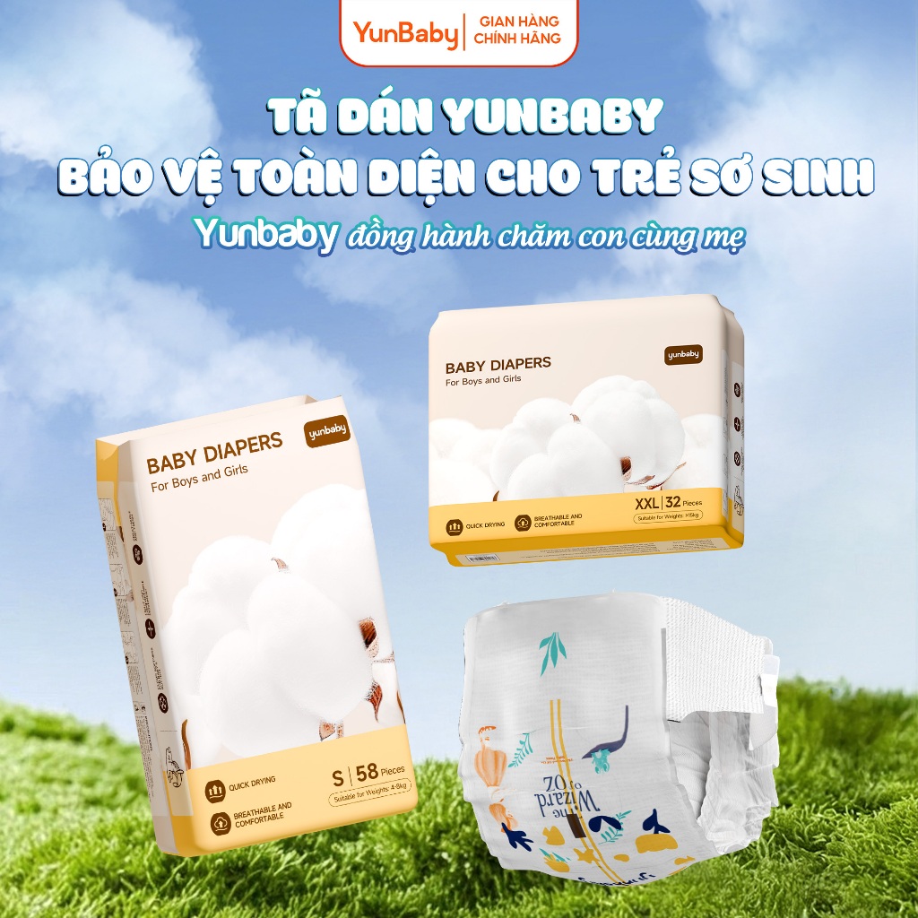 (COMBO 2-4 BỊCH) Tã bỉm quần/dán Yunbaby, mềm mỏng, khô thoáng, ngừa hăm, thấm hút 800ml, chống tràn