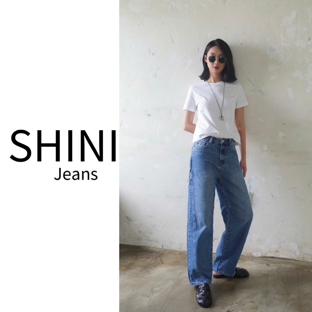 [ SHINI JEANS] BARREL Dáng Jean CHÂN CONG lưng cao đứng form dày dặn không co dãn