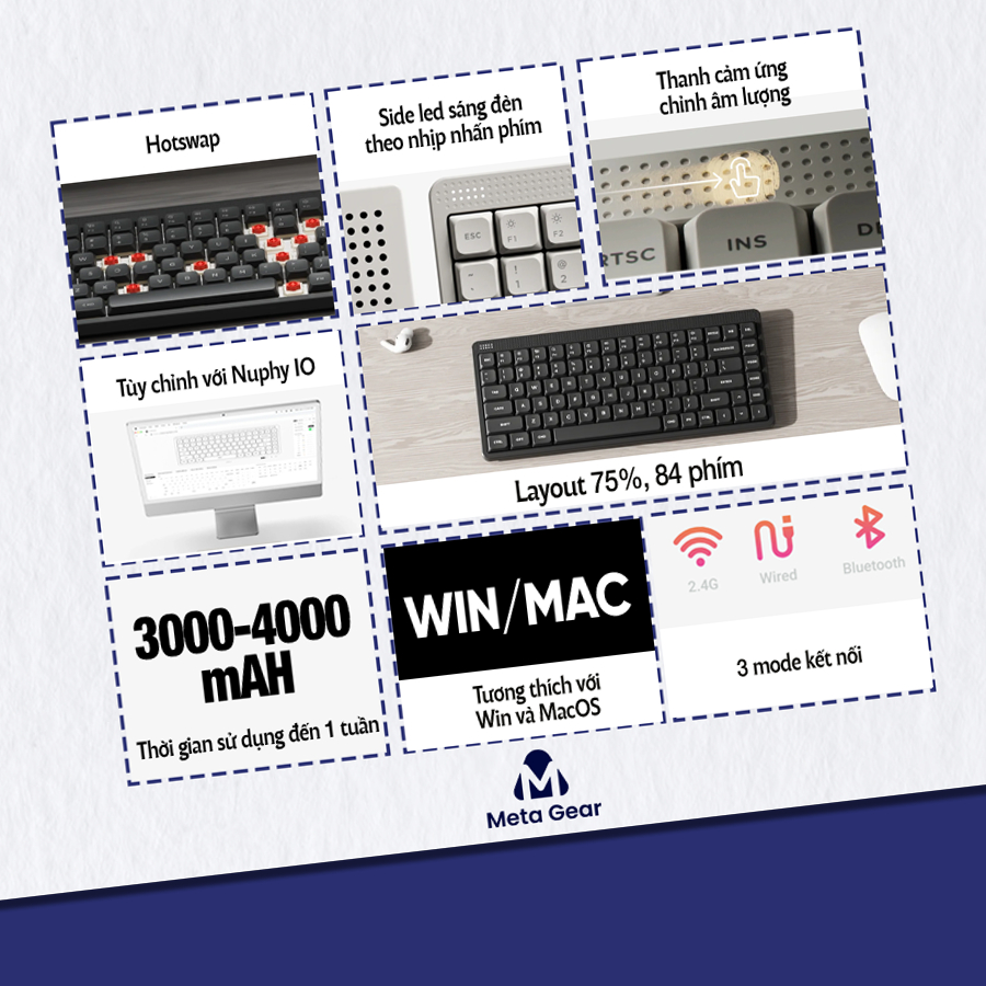 [Chính hãng] Bàn phím cơ Nuphy Node75 - Bàn phím không dây led RGB, 3 mode kết nối, Vuốt cảm ứng chỉnh âm lượng | BigBuy360 - bigbuy360.vn