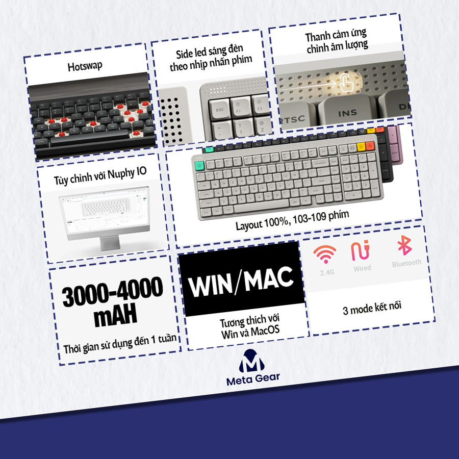 [Chính hãng] Bàn phím cơ Nuphy Node100 - Bàn phím không dây led RGB, 3 mode kết nối, Vuốt cảm ứng chỉnh âm lượng | BigBuy360 - bigbuy360.vn