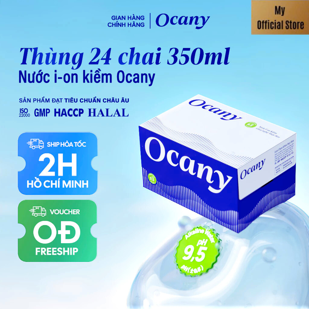 Nước uống ion kiềm Ocany 350ml pH 9.5+ Thùng 12 chai -date mới
