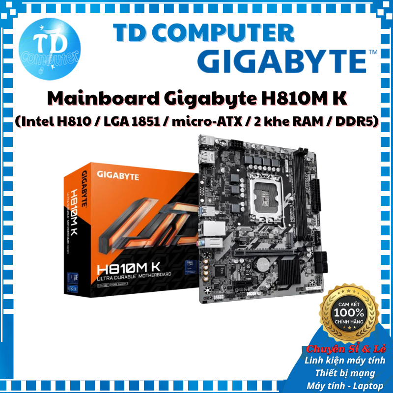 Mainboard Gigabyte H810M K (Intel H810 / LGA 1851 / micro-ATX / 2 khe RAM / DDR5) - Hàng chính hãng 