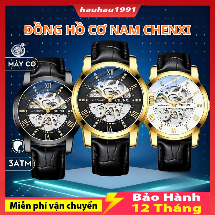 Đồng hồ cơ nam Chính hãng Chenxi 8802 dây da cao cấp máy cơ tự động