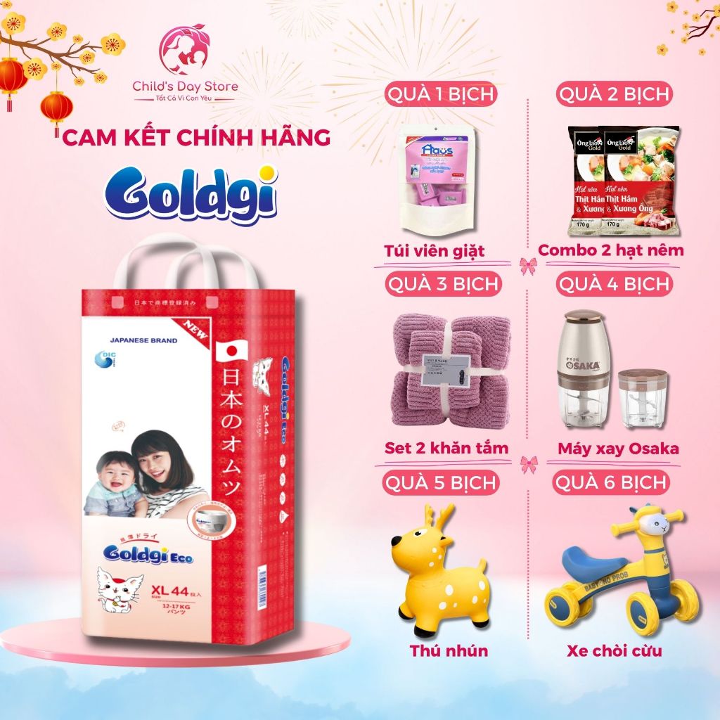 [ QUÀ TO ] Bỉm Goldgi Eco Nhật Bản Đủ Size, Mỏng Nhẹ, Thấm Hút Tốt, Chống Hăm, Tiết Kiệm.