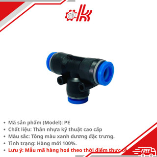 Tê nối 3 đầu khí nén PE-NỐI HƠI KHÍ NÉN CHỮ T ĐỀU 3 NGÃ PE XANH - NỐI NHANH ỐNG HƠI PU/PA