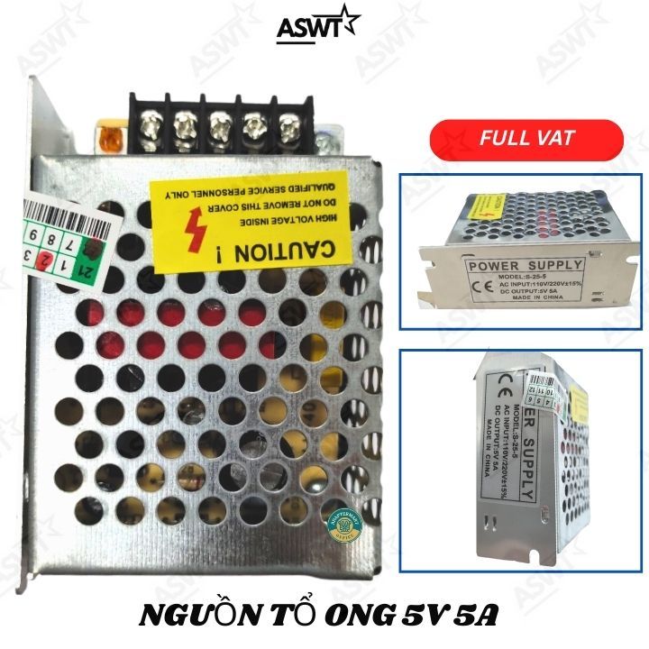 Nguồn tổ ong 5V 5A 25W cho đèn led, camera...bảo hành 12 tháng - Có VAT , nguồn 5v 5a