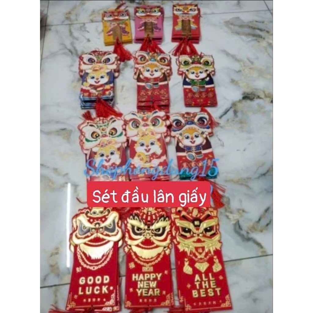 (đs) Sét 6 đầu lân giấy trang trí decor....