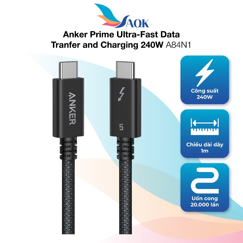 Cáp USB Type-C to Type-C Anker Prime Ultra-Fast Data Tranfer and Charging 240W A84N1 - Hàng chính hã