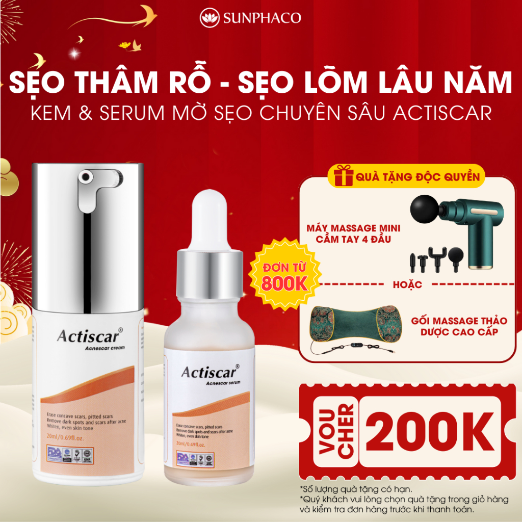 Kem Và Serum Chuyên Sâu Actiscar Hỗ Trợ Làm Mờ Sẹo Lõm, Sẹo Rỗ, Sẹo Thâm Mụn Lâu Năm