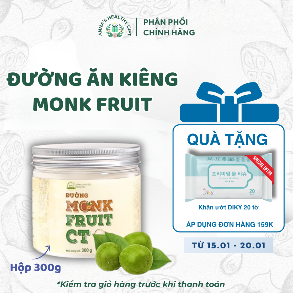 Đường Ăn Kiêng Không Calo La Hán Quả Monk Fruit CT Hũ 300g Dành Cho Người Giảm Cân, Eat Clean,...