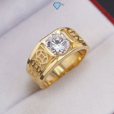 Nhẫn bạc nam kim tiền đính đá 8mm màu xi vàng 18K, xi vàng hồng, xi bạch kim bản vừa sang trọng NNA0848 - Trang Sức TNJ