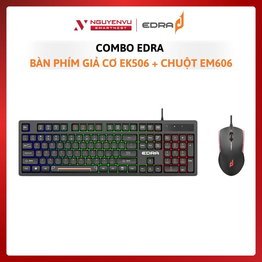 Combo Chuột có dây EDRA EM606 và Bàn phím giả cơ có dây EDRA EK506 | Hàng chính hãng - Bảo hành 24 t