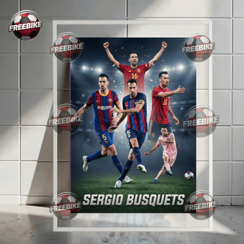 POSTER SÉRGIO BUSQUETS KHUNG BẰNG KÍNH PHA LÊ CAO CẤP