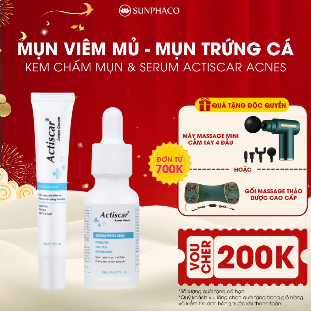 Kem Chấm Mụn, Serum Và Miếng Dán Actiscar Acnes Giảm Mụn Sưng Viêm, Mụn Mủ, Mụn Trứng Cá, Ngừa Thâm