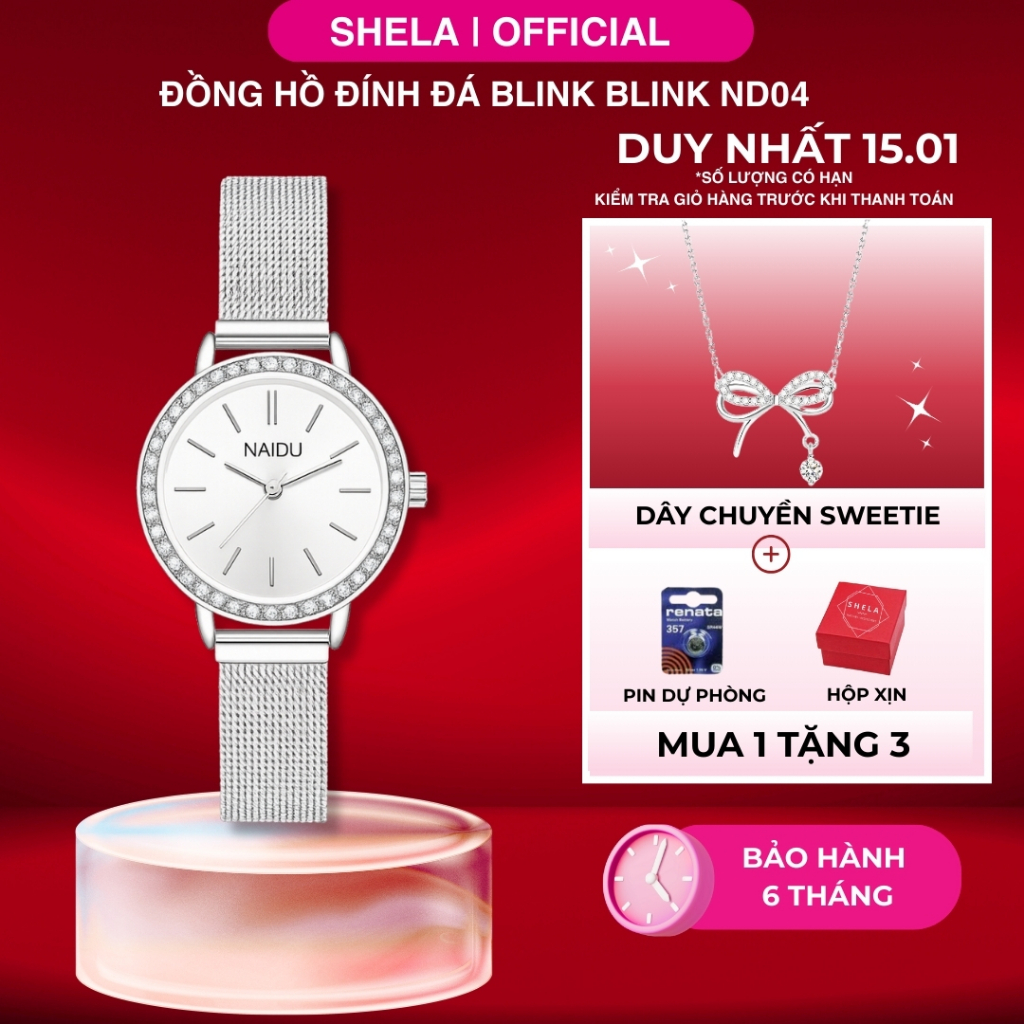 Đồng hồ nữ dây thép lưới không gỉ chính hãng chống nước thời trang NAIDU ND04