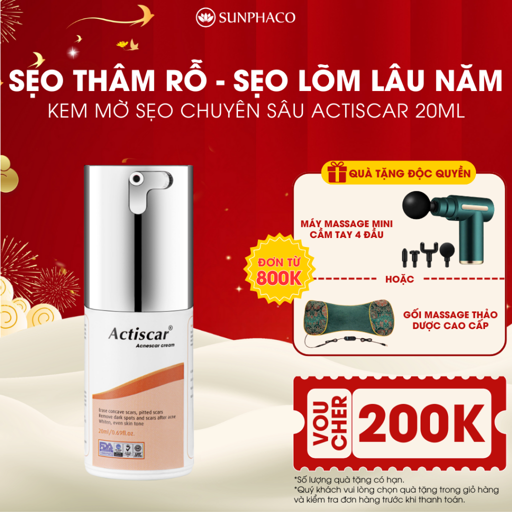 Kem Mờ Sẹo Chuyên Sâu Actiscar Hỗ Trợ Làm Mờ Sẹo Lõm, Sẹo Rỗ, Sẹo Thâm Mụn Lâu Năm