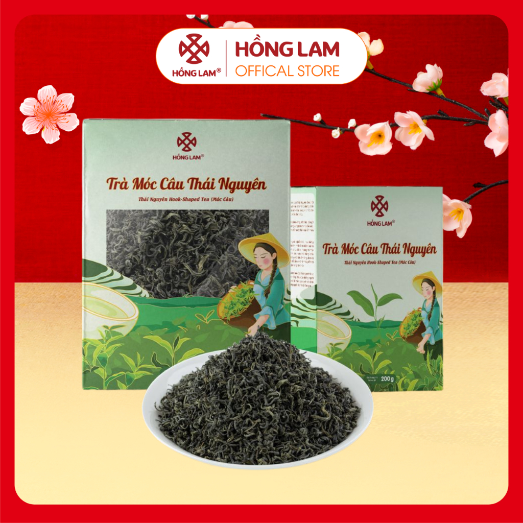 Chè (trà) móc câu Thái Nguyên Hồng Lam, dạng gói. Có vị ngọt hậu vị, khi uống có vị chát thanh