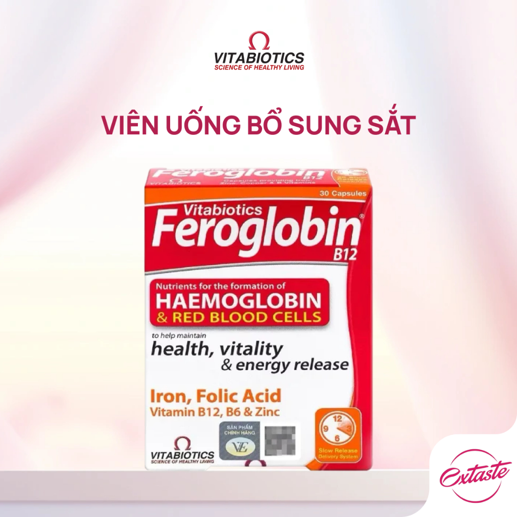 Viên uống bổ sung sắt Feroglobin B12 Vitabiotics hỗ trợ bổ máu, tăng sức đề kháng 30 viên