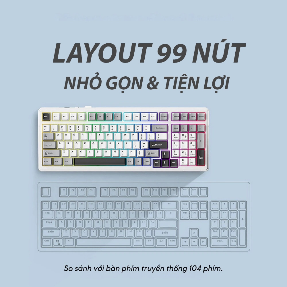 Bàn phím cơ Aula F99 3 mode | Mạch xuôi | led rgb | hostswap | PBT | BigBuy360 - bigbuy360.vn