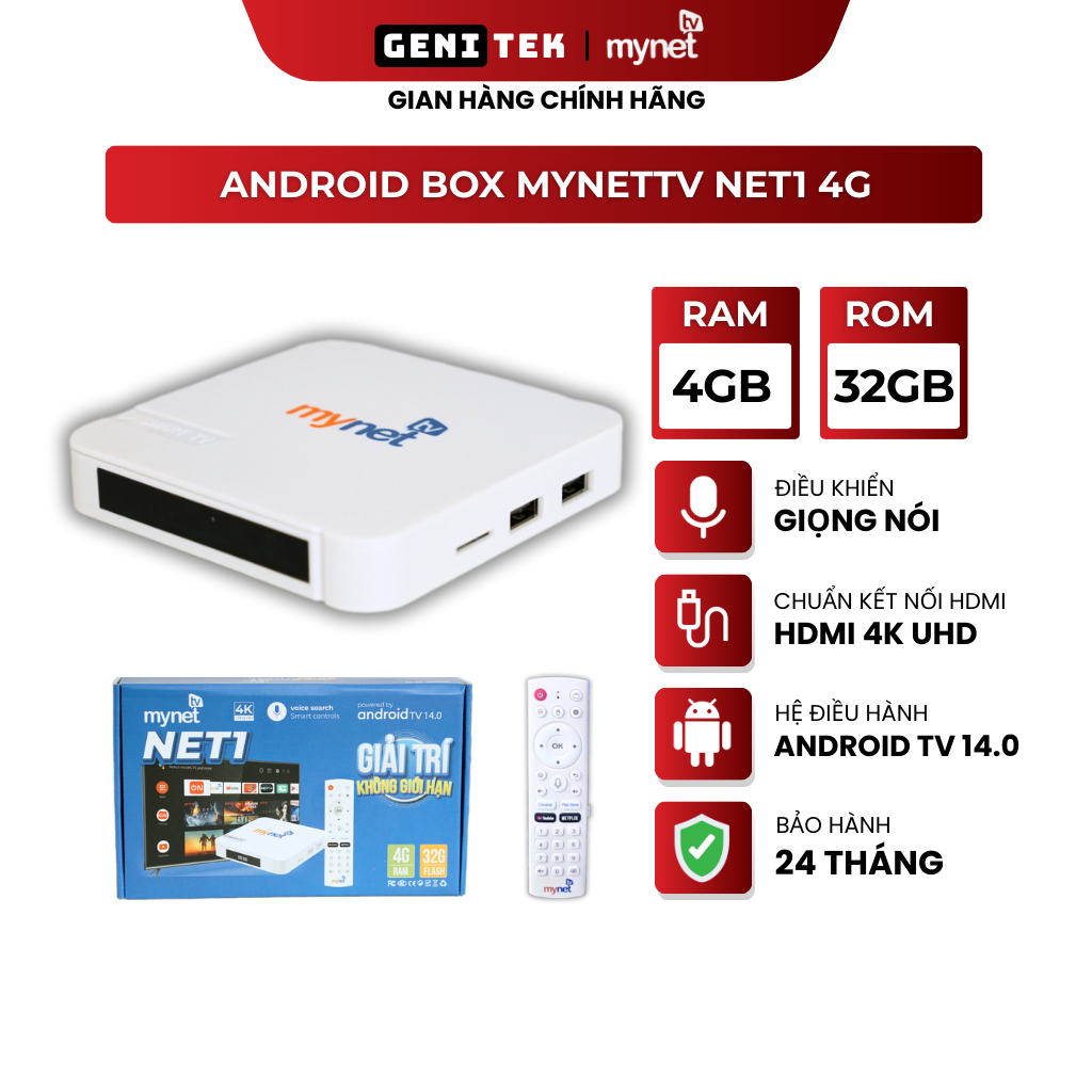 Đầu Android MYTV NET1 4G Android 14 Mới Nhất 2026 - Có Giọng nói, Xem TV, Youtube, Bóng đá