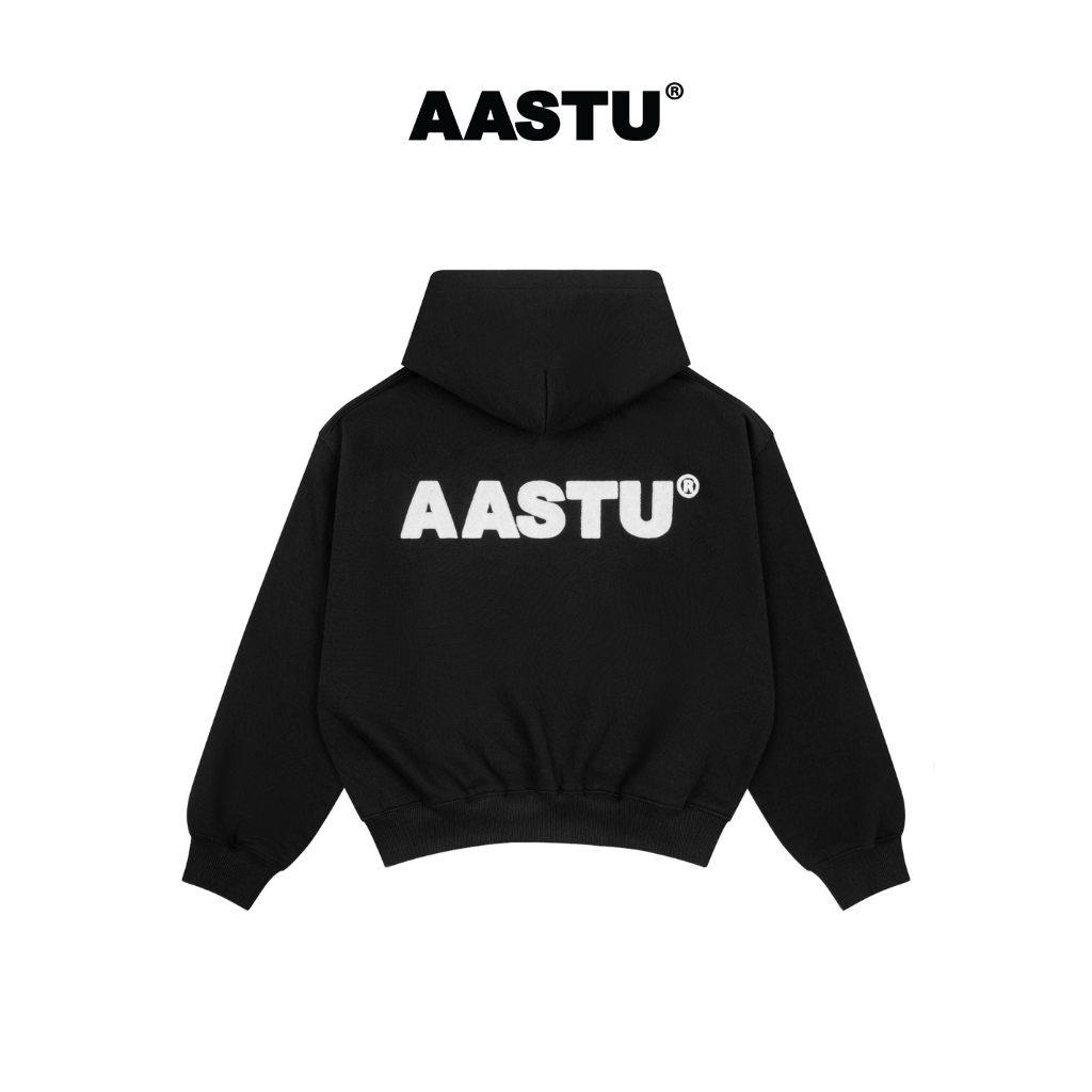 Aa stu - Áo Hoodie Aastu Logo Hoodie Zip Form Boxy Vải Cotton 100% Local Brand Unisex / Black